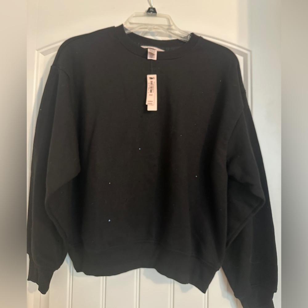 BNWT Victoria's Secret Black Bling Sparkly Sweatshirt Size XS
